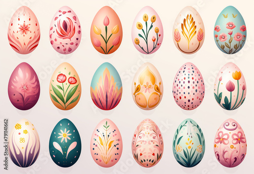 Set of easter eggs flat design on white background.