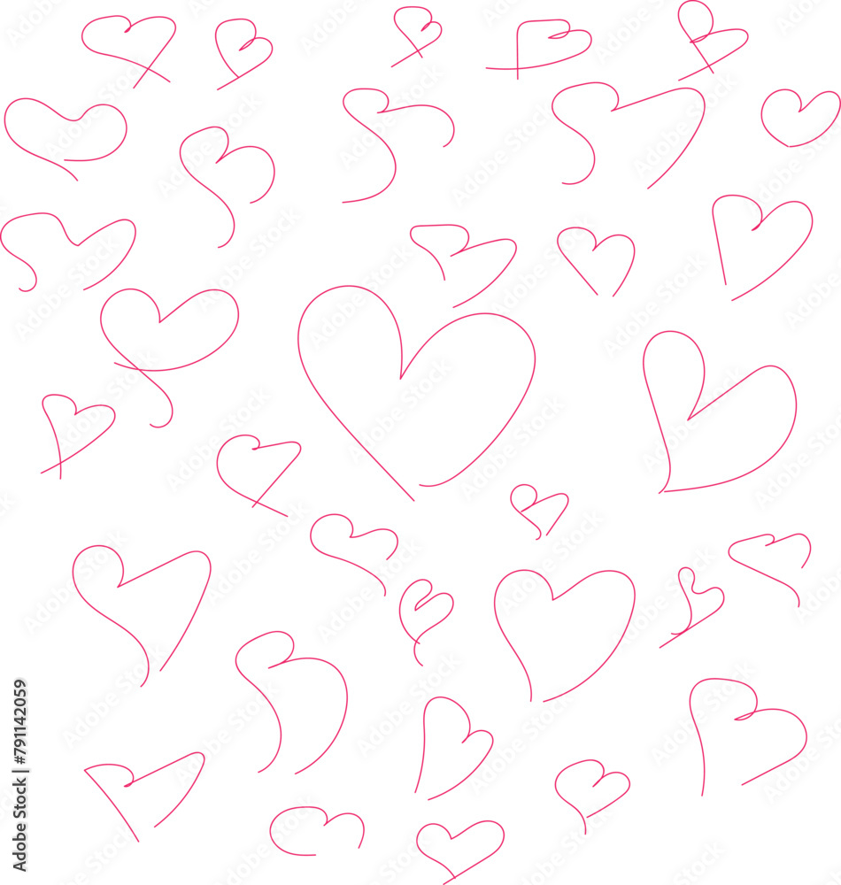 Hand-drawn hearts, pink outlines, white background, notebook paper texture, doodle style, Valentine's Day theme, love symbols, sketchy lines, whimsical design Hand-drawn hearts, pink outlines, white background, notebook paper texture, doodle style, Valentine's Day theme, love symbols, sketchy lines, whimsical design