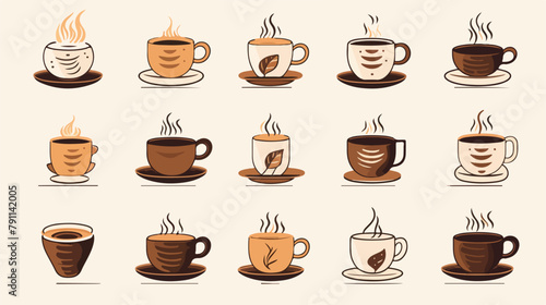 Coffee logo icons coffee cups smoked coffee and cof