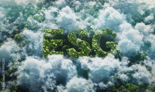 Clouds in shape of the letters ESG, green earth concept for environment Society and Governance sustainable environmental, high angle view