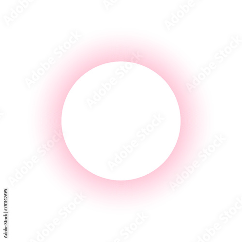Pink blurry round frame. Circle shape with neon gradient border isolated on white background. Abstract design element with empty space in center. Vector illustration.