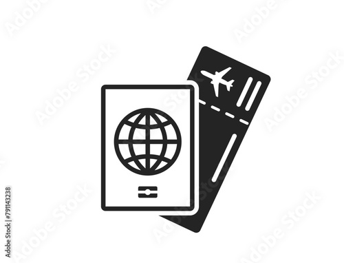 flight ticket and passport icon. air travel, journey and vacation symbol. isolated vector image for tourism design