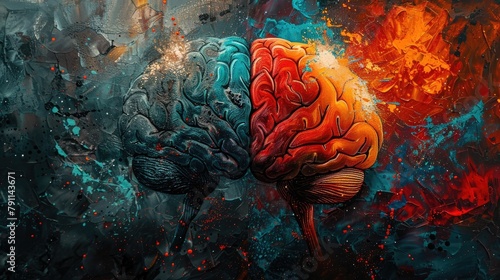Logical and Creative Brain Halves Depicted in Contrasting Colors and Textures