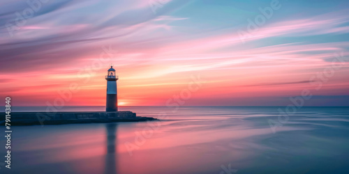 Lighthouse in Atlantic coast, Long Exposure Sunset.