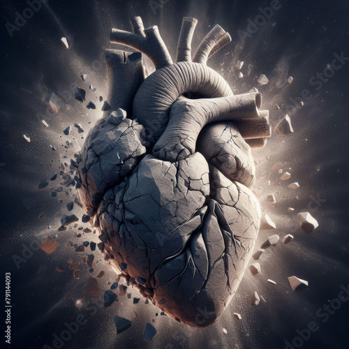 Heart made of stone breaking into pieces - Generative AI