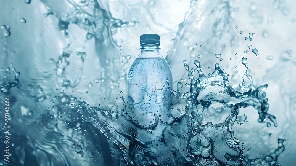 Vibrant Water Showcase: Bottle and Dynamic Flow Vibrant Water Showcase: Bottle and Dynamic Flow