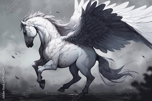 monochrome fantasy pegasus horse