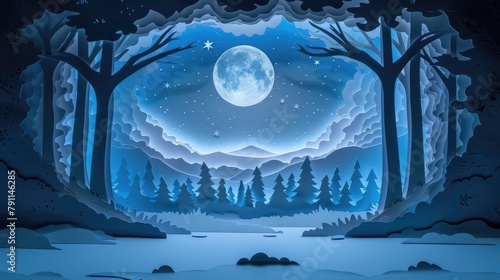 Papercut Forest Under the Magical Moonlit Sky