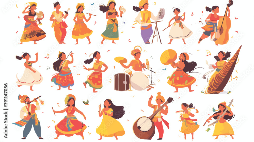 Collection of cartoon indian street artists vector