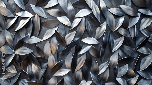 Abstract silver metallic metal geometric leaves 3d tiles texture wall wallpaper background