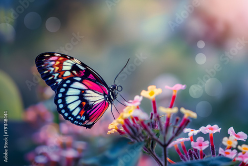 a beautiful colorful butterfly sits on a beautiful colorful flower, generative AI © Paulina