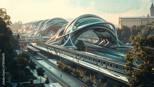 Futuristic Railway Station Concept. Generative AI