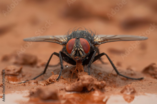 a big nasty dirty fly sits on the excrement, generative AI © Paulina