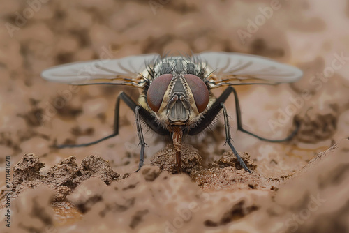 a big nasty dirty fly sits on the excrement, generative AI