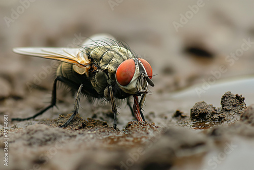 a big nasty dirty fly sits on the excrement, generative AI © Paulina