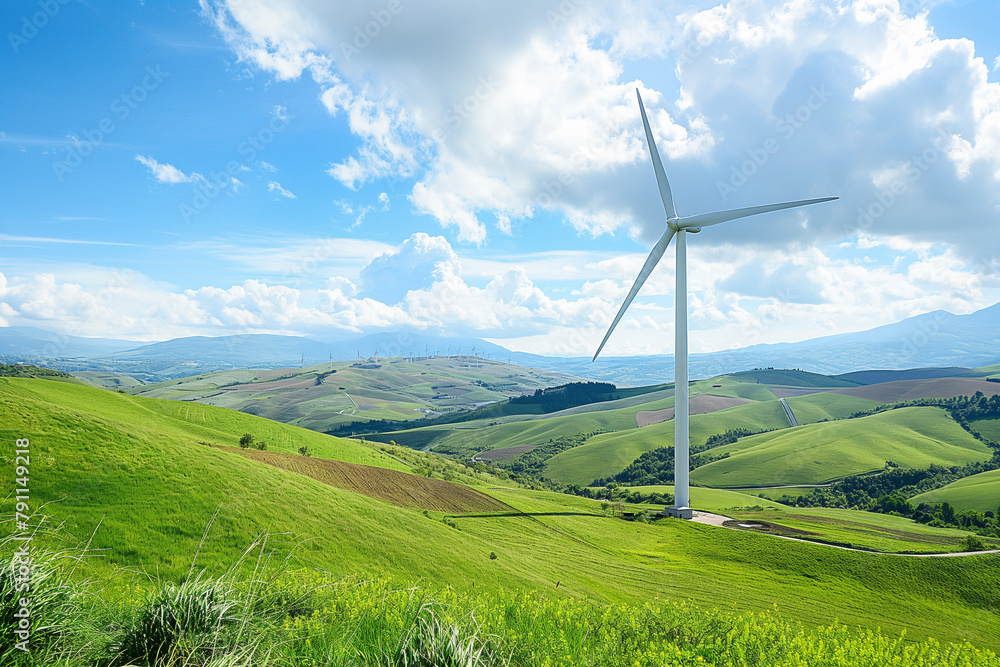 windmills on a wind farm in green ecological meadows and farmlands, generative AI
windmills on a wind farm in green ecological meadows and farmlands, generative AI