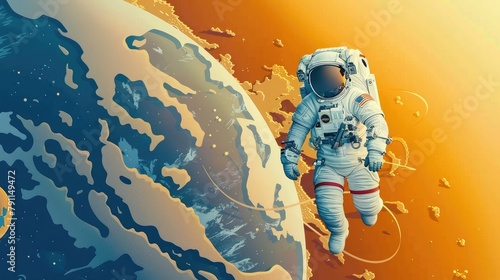 Papercut Astronaut Floating Next to International Space Station During Sunlit Spacewalk
