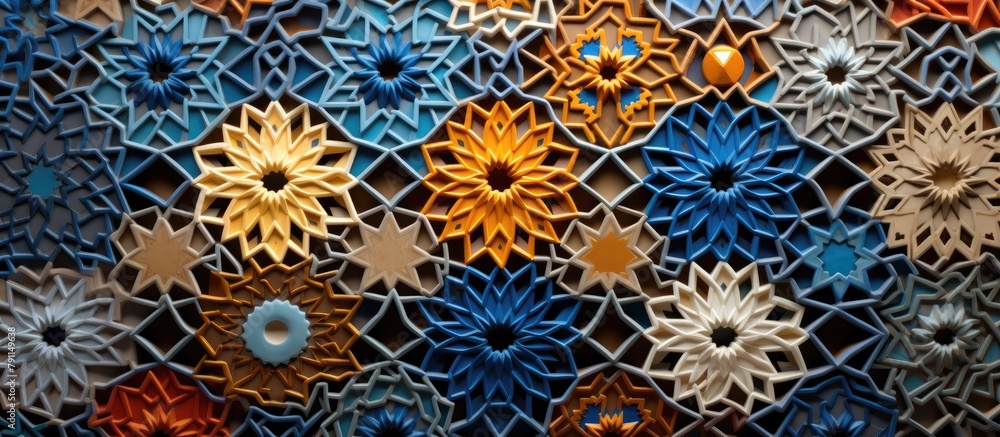Close up of colorful paper flowers on wall Close up of colorful paper flowers on wall