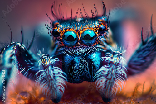 big dangerous poisonous tarantula spider on the background of colorful nature, generative AI © Paulina