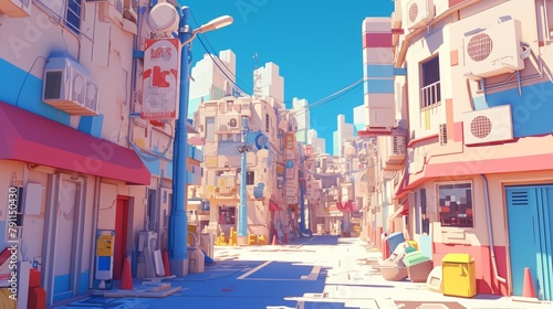 Anime Style Painting 60s City Environment Elements Wallpaper Background © Tejay