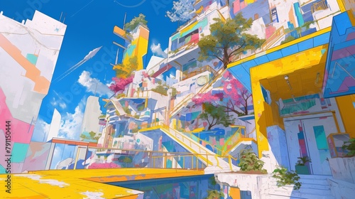 Anime Style Painting 60s City Environment Elements Wallpaper Background