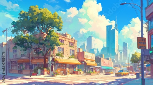 Anime Style Painting 60s City Environment Elements Wallpaper Background