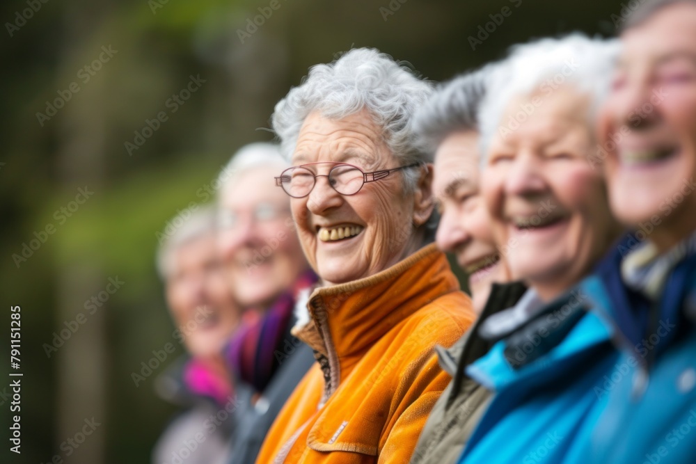 Group of happy senior people walking in the park. Selective focus Group of happy senior people walking in the park. Selective focus