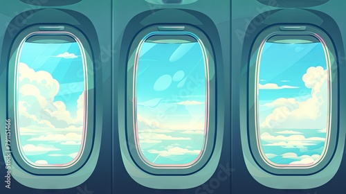 Airplane window inside interior drawing painting art wallpaper background