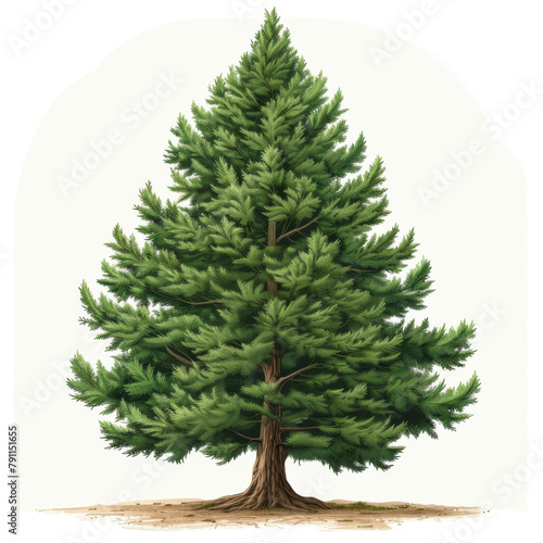 A richly detailed digital illustration of an evergreen tree, with dense foliage and a detailed trunk, evoking a natural feel.