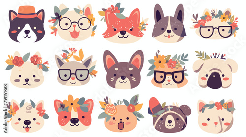 Collection of cute funny animal faces or heads wear