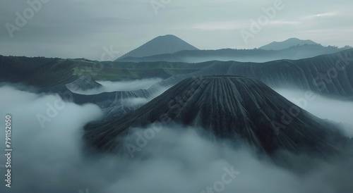 Mountain Shrouded in Fog Near Ocean photo