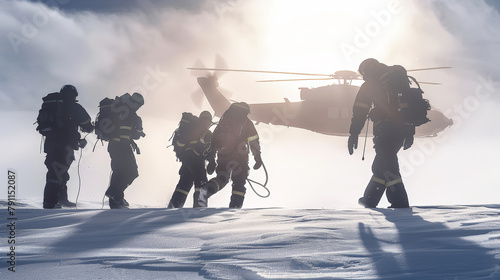 Snowbound Saviors: Search and Rescue in Action. Generative AI photo