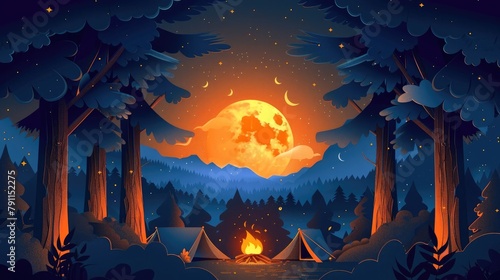 Papercut of Friends Bonding Around a Campfire in the Jungle at Night photo