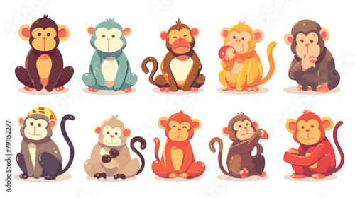 Fototapeta Naklejka Na Ścianę i Meble -  Collection of cute funny exotic monkeys and apes is