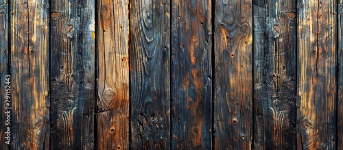 Texture of aged wooden boards with a smooth surface, marked and discolored over time. photo