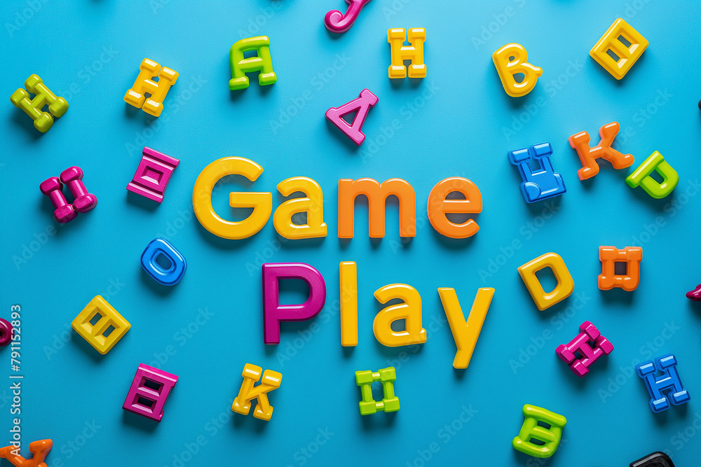 Fototapeta premium Game plan word made from colorful plastic alphabet letters on blue background