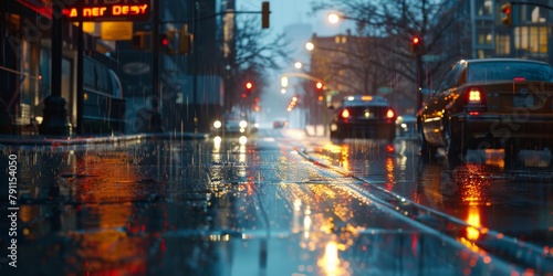 rain in the city rainy weather wet city streets Generative AI
