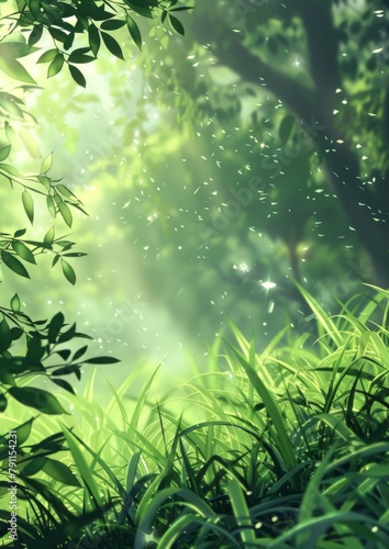 green grass and leaves with sunlight shining through