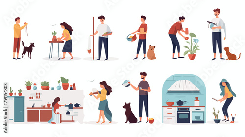 Collection of daily life or everyday routine scenes