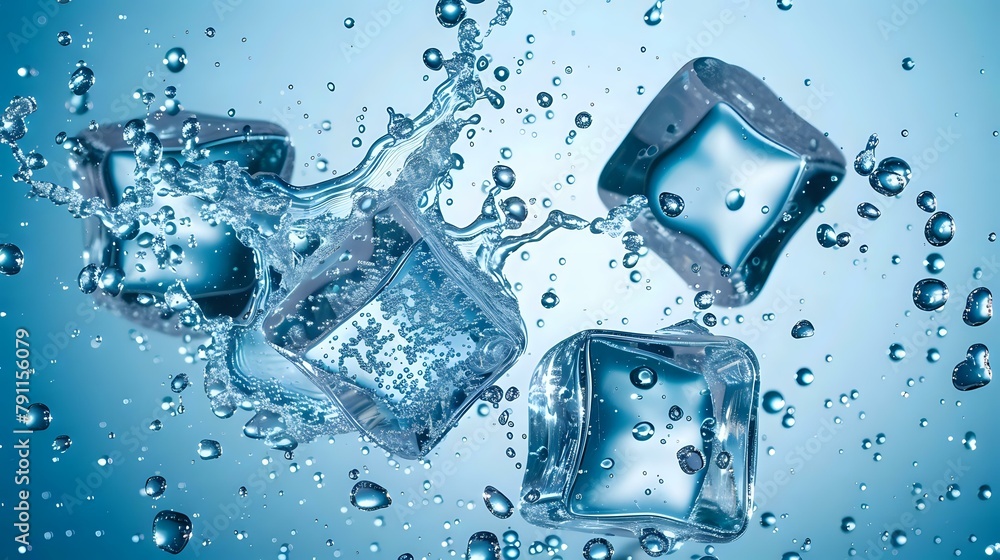 Effervescent Water and Ice Cubes with Bubbles Effervescent Water and Ice Cubes with Bubbles