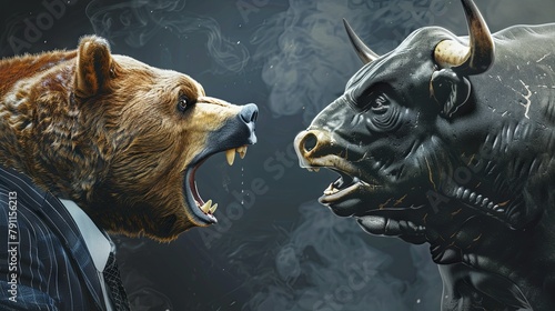 Bear vs bull stock market finance concept drawing painting art wallpaper background photo
