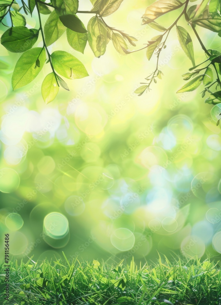 Springtime Eco-Chic: Green Leaves and Sunlight Poster Background Springtime Eco-Chic: Green Leaves and Sunlight Poster Background
