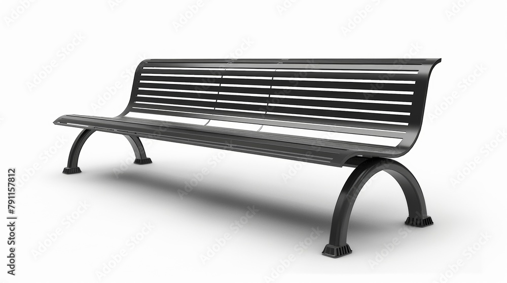 Blank mockup of a sleek metal park bench with a curved seat and backrest. . Blank mockup of a sleek metal park bench with a curved seat and backrest. .