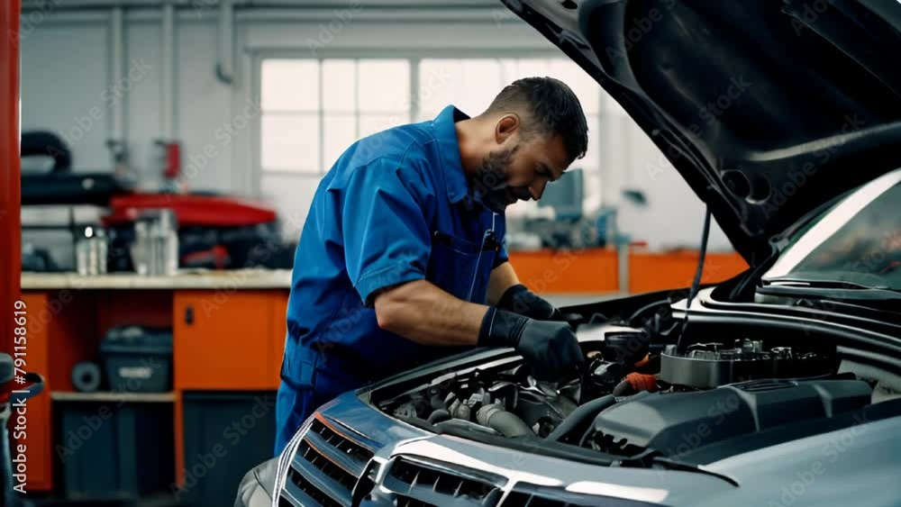 Auto mechanic working on car broken engine in mechanics service or garage Auto mechanic working on car broken engine in mechanics service or garage