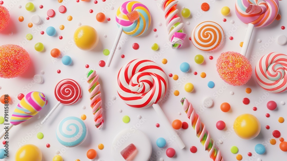 Colorful candies and lollipops on a white background Colorful candies and lollipops on a white background