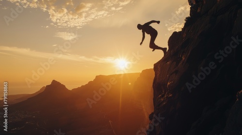Person Jumping Off Cliff Into Air