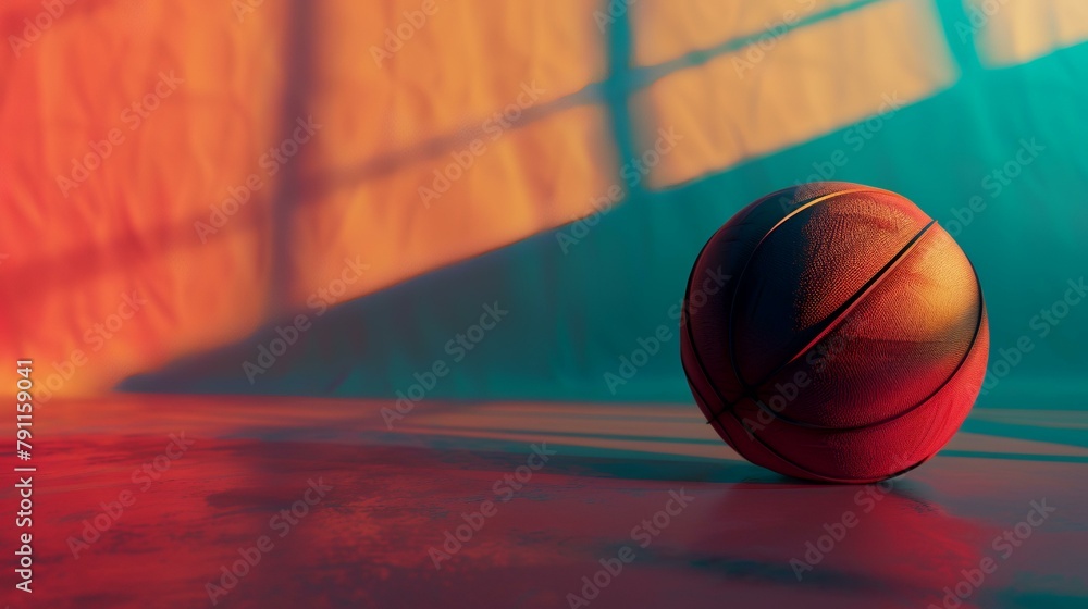 Basketball ball on the floor in front of a window. 3d rendering Basketball ball on the floor in front of a window. 3d rendering