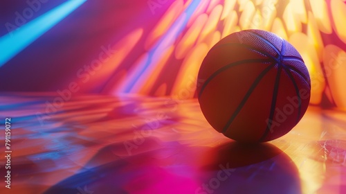 Basketball ball on the floor in front of a window. 3d rendering