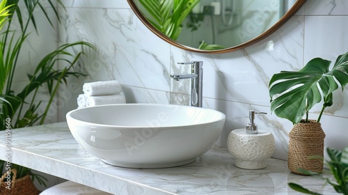 Contemporary Bathroom With Large White Bowl Sink © ArtCookStudio