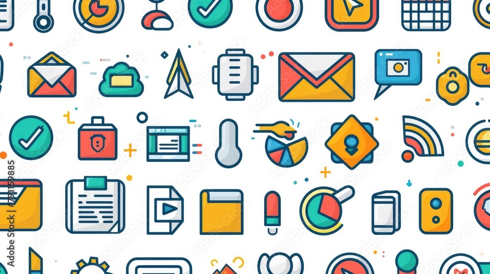 Vibrant Line Icons for Internet Marketing Tools Organized in a Modern Grid